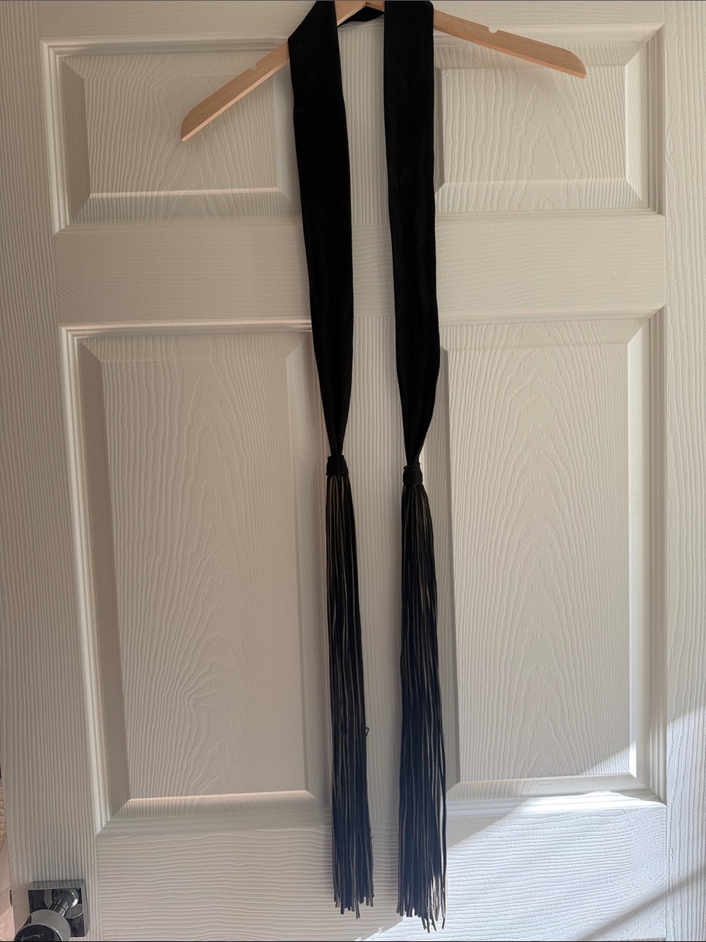 Black suede fringe belt